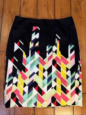 Nine West Black Pencil Skirt with Multicolor Chevron Geo Print